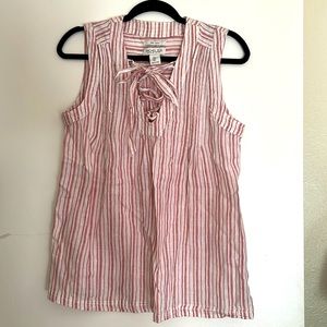 Rachel Zoe striped linen sleeveless tunic, cross tie front, pink/white, size S